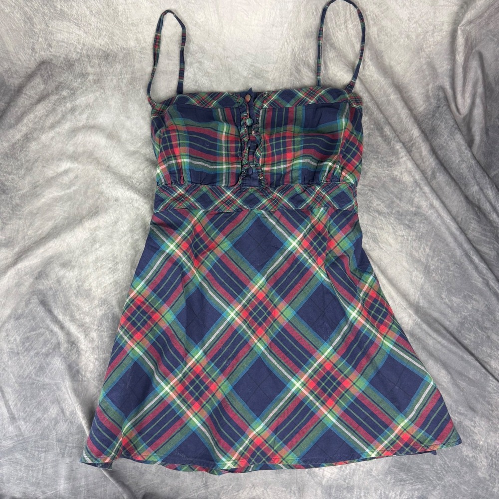 Arizona Jean Company Plaid Camisole Y2K Top XL Blue Red Green Cotton Tie Back - Picture 3 of 9